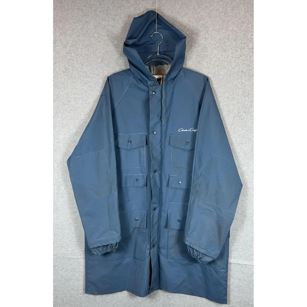 Vintage Chris Craft Rain Jacket Mens Medium Hooded Waterproof PVC Polyester 90s‎